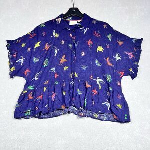 Anthropologie Maeve Top Small Blue Mallory Ruffled Blouse Butterfly Button Down